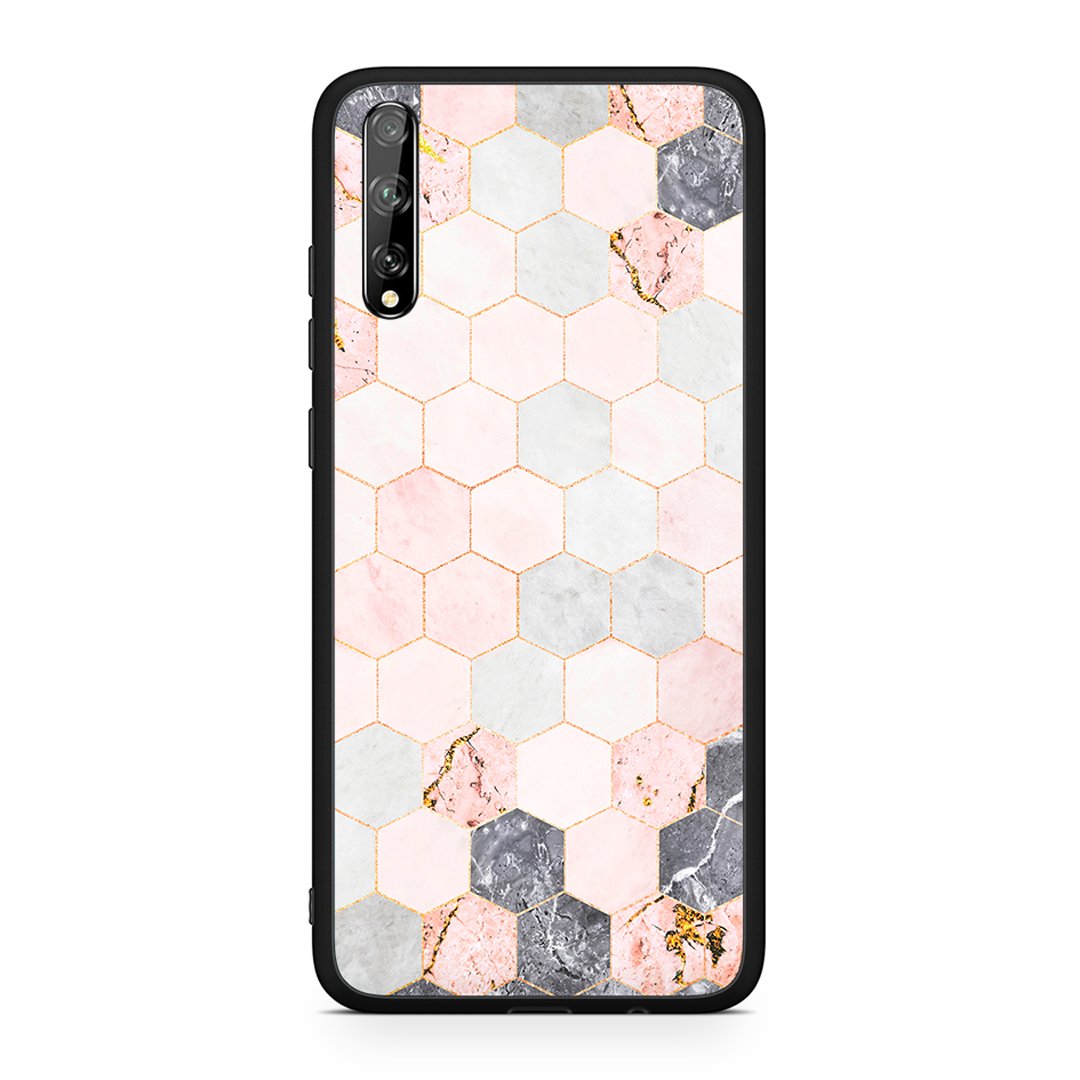 Huawei P Smart S Hexagon Pink Marble θήκη από τη Smartfits με σχέδιο στο πίσω μέρος και μαύρο περίβλημα | Smartphone case with colorful back and black bezels by Smartfits