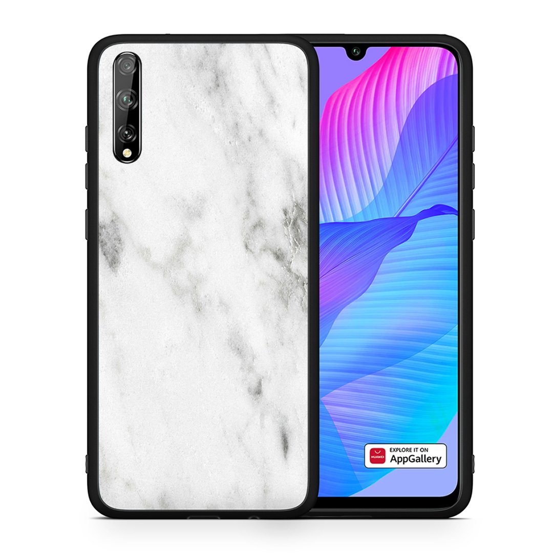 Θήκη Huawei P Smart S White Marble από τη Smartfits με σχέδιο στο πίσω μέρος και μαύρο περίβλημα | Huawei P Smart S White Marble case with colorful back and black bezels