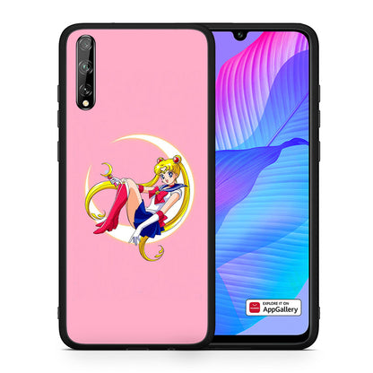 Θήκη Huawei P Smart S Moon Girl από τη Smartfits με σχέδιο στο πίσω μέρος και μαύρο περίβλημα | Huawei P Smart S Moon Girl case with colorful back and black bezels