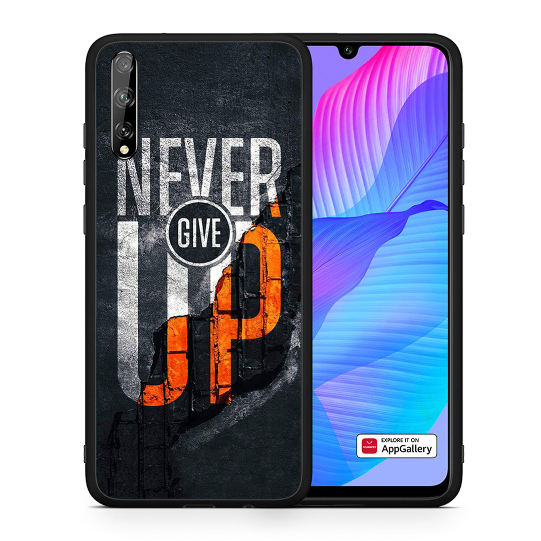 Θήκη Αγίου Βαλεντίνου Huawei P Smart S Never Give Up από τη Smartfits με σχέδιο στο πίσω μέρος και μαύρο περίβλημα | Huawei P Smart S Never Give Up case with colorful back and black bezels