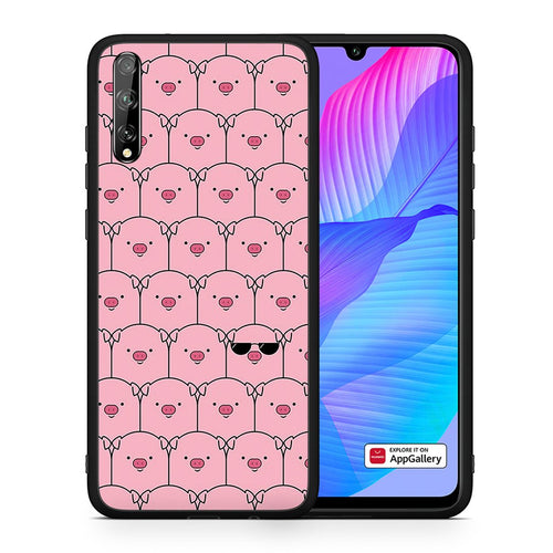 Θήκη Huawei P Smart S Pig Glasses από τη Smartfits με σχέδιο στο πίσω μέρος και μαύρο περίβλημα | Huawei P Smart S Pig Glasses case with colorful back and black bezels