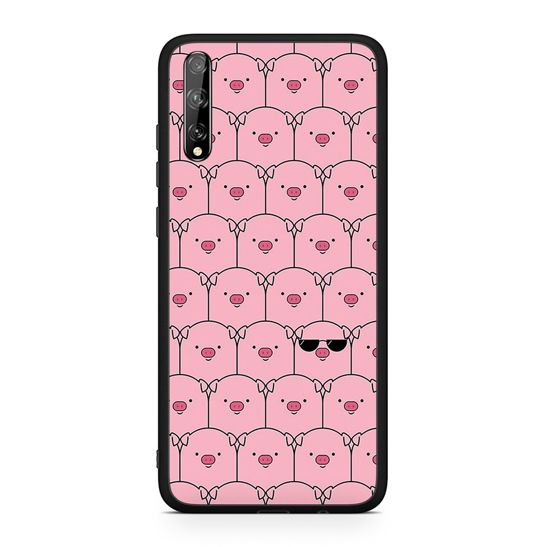Huawei P Smart S Pig Glasses θήκη από τη Smartfits με σχέδιο στο πίσω μέρος και μαύρο περίβλημα | Smartphone case with colorful back and black bezels by Smartfits
