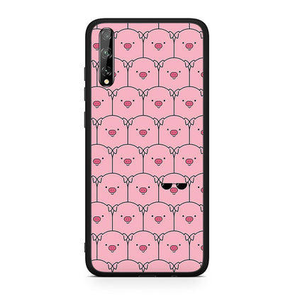 Huawei P Smart S Pig Glasses θήκη από τη Smartfits με σχέδιο στο πίσω μέρος και μαύρο περίβλημα | Smartphone case with colorful back and black bezels by Smartfits