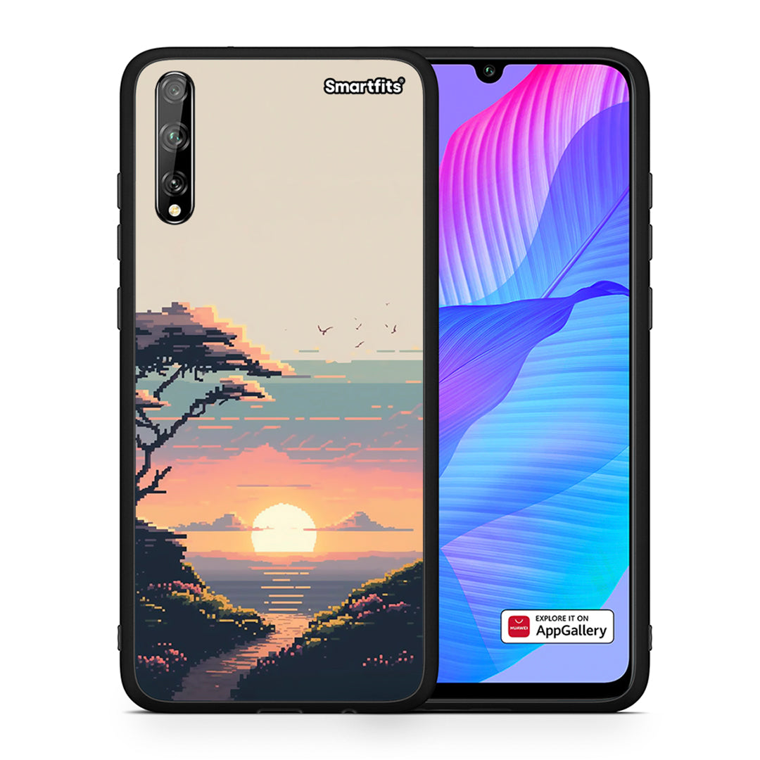 Θήκη Huawei P Smart S Pixel Sunset από τη Smartfits με σχέδιο στο πίσω μέρος και μαύρο περίβλημα | Huawei P Smart S Pixel Sunset case with colorful back and black bezels