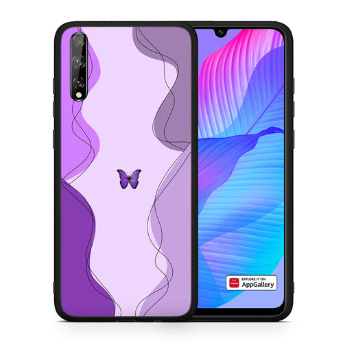 Θήκη Αγίου Βαλεντίνου Huawei P Smart S Purple Mariposa από τη Smartfits με σχέδιο στο πίσω μέρος και μαύρο περίβλημα | Huawei P Smart S Purple Mariposa case with colorful back and black bezels