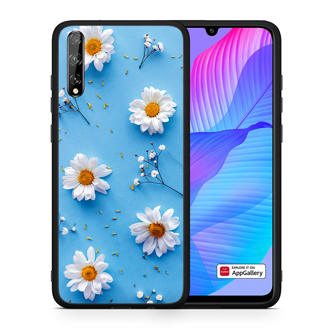 Θήκη Huawei P Smart S Real Daisies από τη Smartfits με σχέδιο στο πίσω μέρος και μαύρο περίβλημα | Huawei P Smart S Real Daisies case with colorful back and black bezels