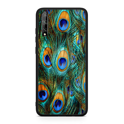 Huawei P Smart S Real Peacock Feathers θήκη από τη Smartfits με σχέδιο στο πίσω μέρος και μαύρο περίβλημα | Smartphone case with colorful back and black bezels by Smartfits