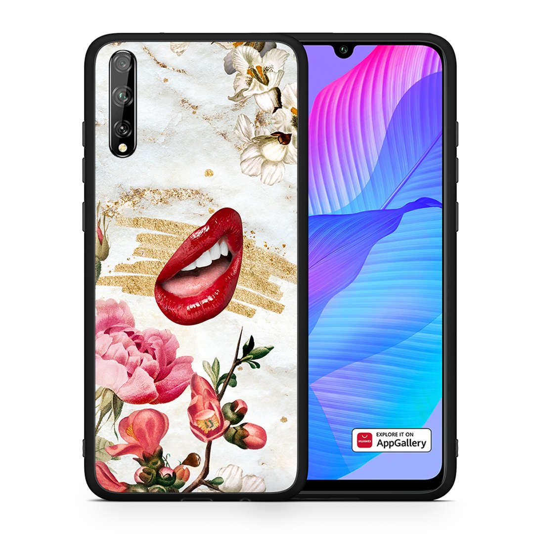 Θήκη Huawei P Smart S Red Lips από τη Smartfits με σχέδιο στο πίσω μέρος και μαύρο περίβλημα | Huawei P Smart S Red Lips case with colorful back and black bezels