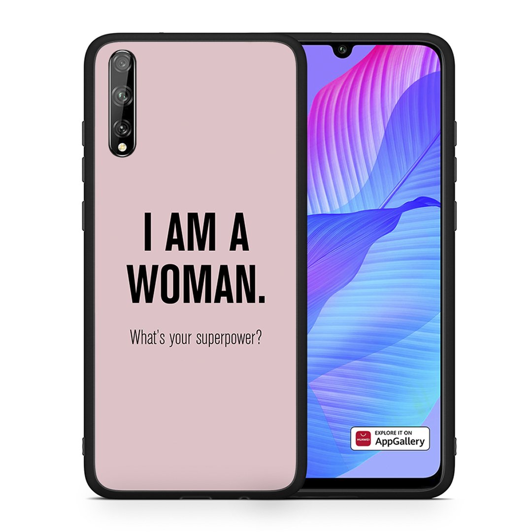 Θήκη Huawei P Smart S Superpower Woman από τη Smartfits με σχέδιο στο πίσω μέρος και μαύρο περίβλημα | Huawei P Smart S Superpower Woman case with colorful back and black bezels
