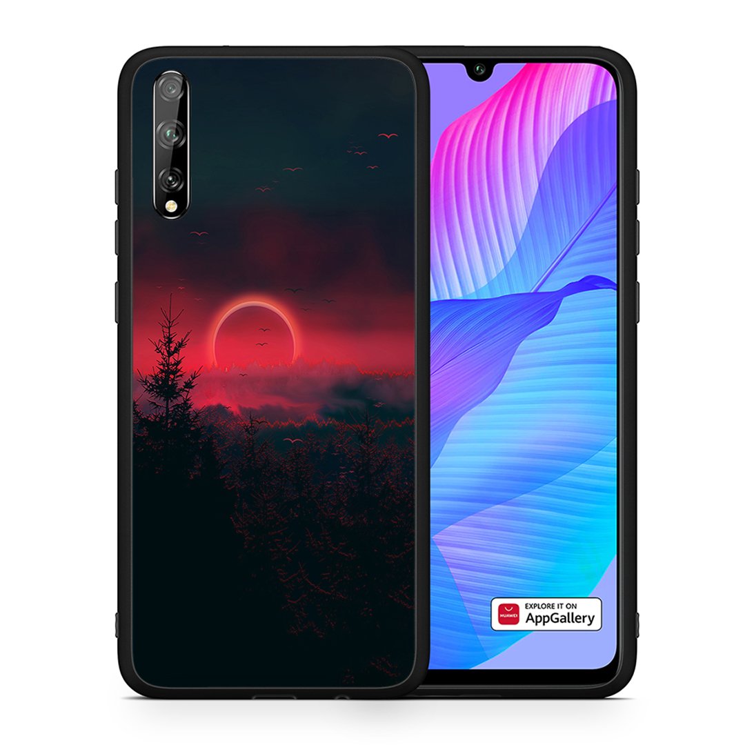 Θήκη Huawei P Smart S Sunset Tropic από τη Smartfits με σχέδιο στο πίσω μέρος και μαύρο περίβλημα | Huawei P Smart S Sunset Tropic case with colorful back and black bezels