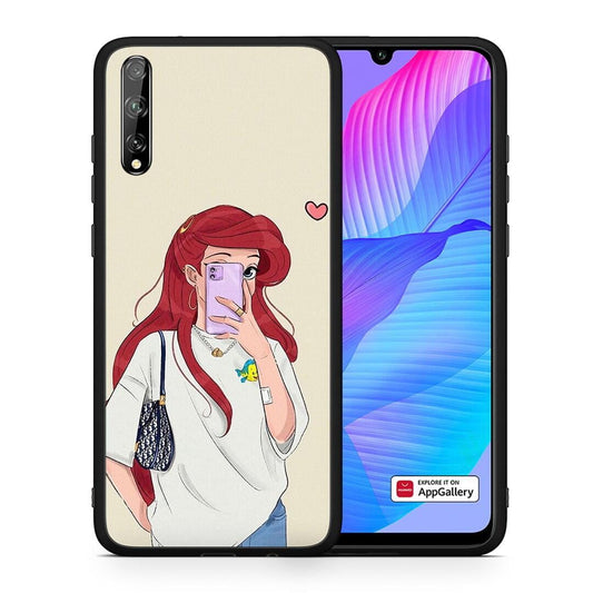 Θήκη Huawei P Smart S Walking Mermaid από τη Smartfits με σχέδιο στο πίσω μέρος και μαύρο περίβλημα | Huawei P Smart S Walking Mermaid case with colorful back and black bezels