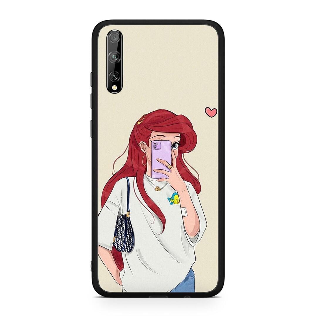 Huawei P Smart S Walking Mermaid Θήκη από τη Smartfits με σχέδιο στο πίσω μέρος και μαύρο περίβλημα | Smartphone case with colorful back and black bezels by Smartfits