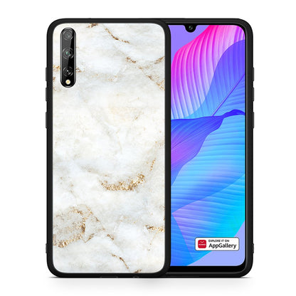 Θήκη Huawei P Smart S White Gold Marble από τη Smartfits με σχέδιο στο πίσω μέρος και μαύρο περίβλημα | Huawei P Smart S White Gold Marble case with colorful back and black bezels