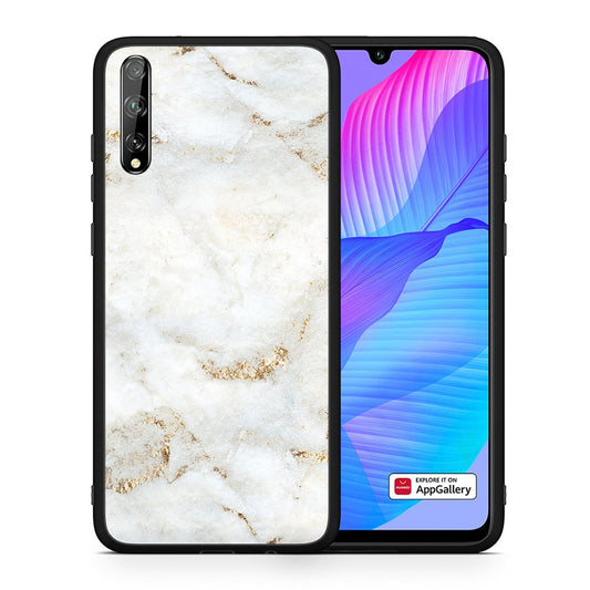 Θήκη Huawei P Smart S White Gold Marble από τη Smartfits με σχέδιο στο πίσω μέρος και μαύρο περίβλημα | Huawei P Smart S White Gold Marble case with colorful back and black bezels