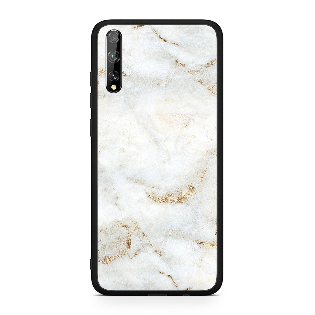 Huawei P Smart S White Gold Marble θήκη από τη Smartfits με σχέδιο στο πίσω μέρος και μαύρο περίβλημα | Smartphone case with colorful back and black bezels by Smartfits