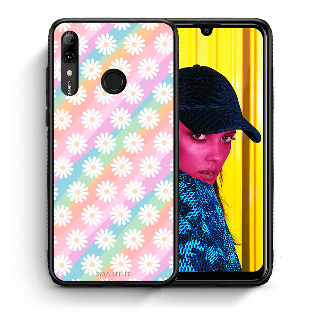 Θήκη Huawei P Smart 2019 White Daisies από τη Smartfits με σχέδιο στο πίσω μέρος και μαύρο περίβλημα | Huawei P Smart 2019 White Daisies case with colorful back and black bezels