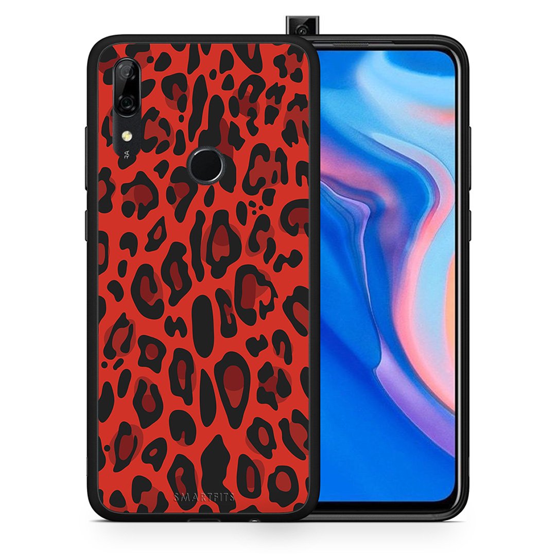 Θήκη Huawei P Smart Z Red Leopard Animal από τη Smartfits με σχέδιο στο πίσω μέρος και μαύρο περίβλημα | Huawei P Smart Z Red Leopard Animal case with colorful back and black bezels