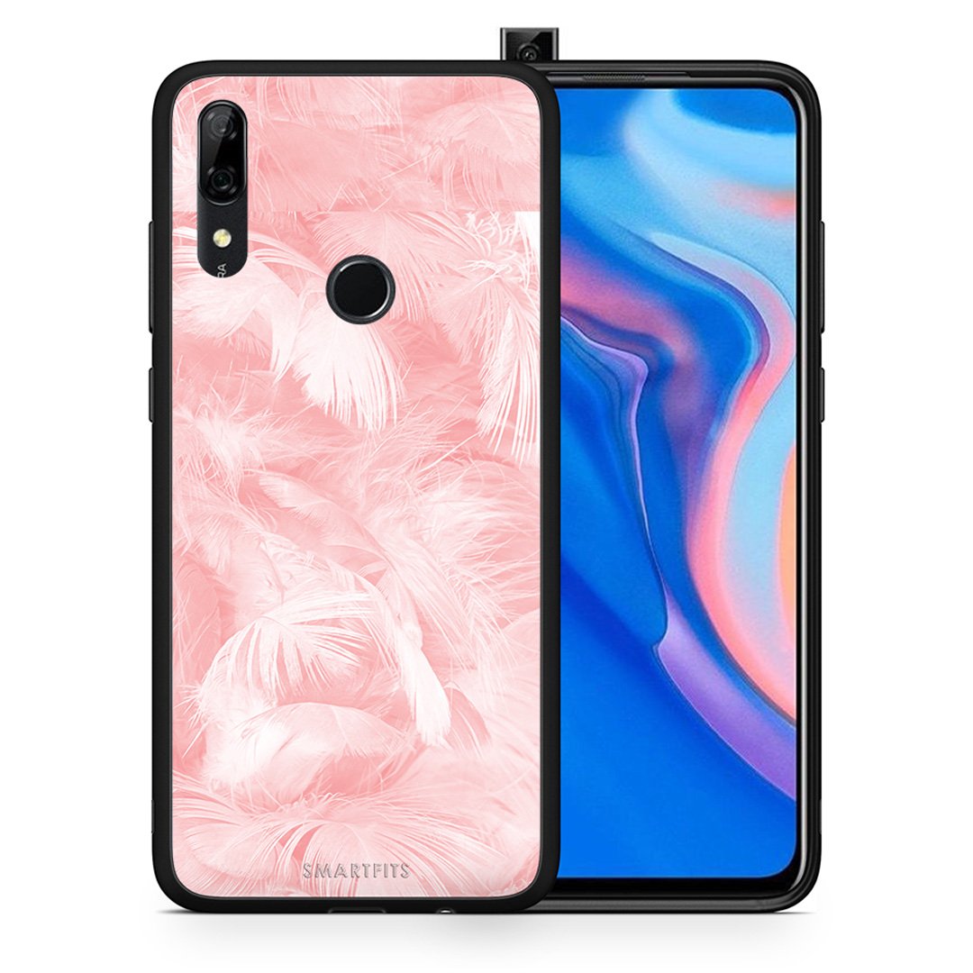 Θήκη Huawei P Smart Z Pink Feather Boho από τη Smartfits με σχέδιο στο πίσω μέρος και μαύρο περίβλημα | Huawei P Smart Z Pink Feather Boho case with colorful back and black bezels