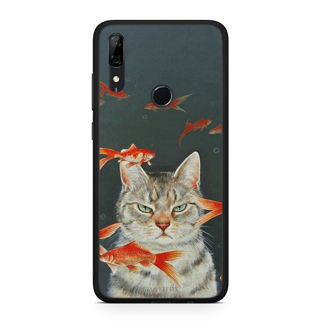 Huawei P Smart Z Cat Goldfish θήκη από τη Smartfits με σχέδιο στο πίσω μέρος και μαύρο περίβλημα | Smartphone case with colorful back and black bezels by Smartfits