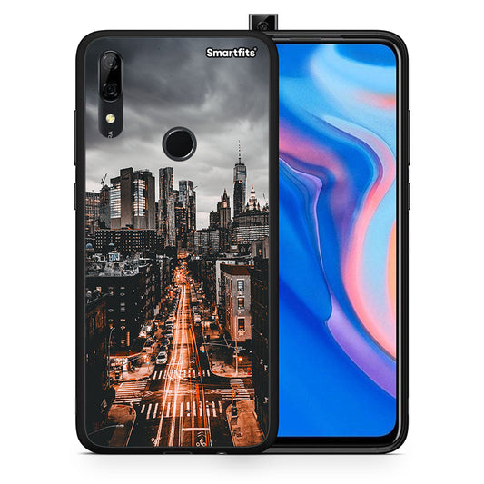 Θήκη Huawei P Smart Z City Lights από τη Smartfits με σχέδιο στο πίσω μέρος και μαύρο περίβλημα | Huawei P Smart Z City Lights case with colorful back and black bezels
