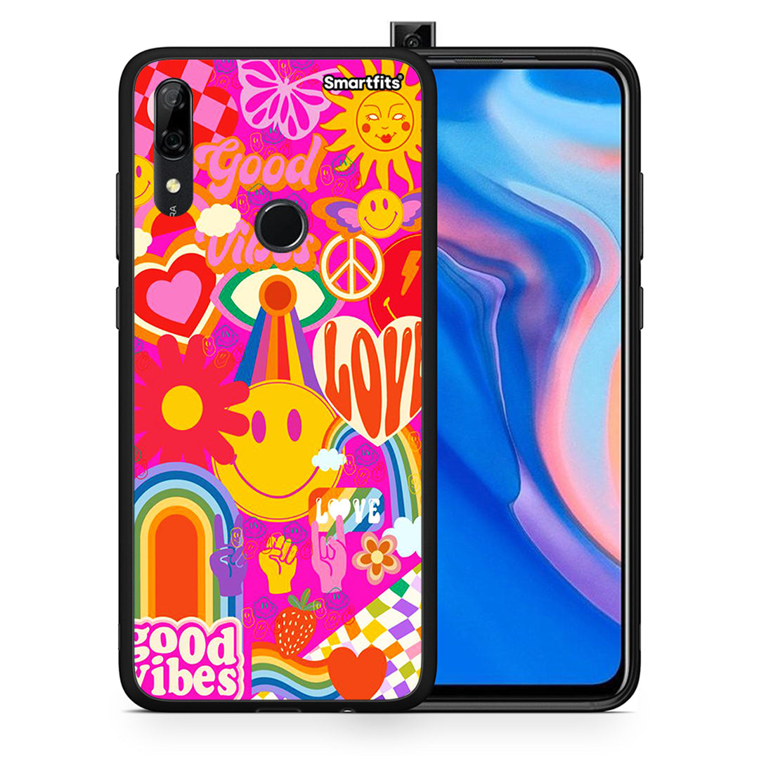 Θήκη Huawei P Smart Z Hippie Love από τη Smartfits με σχέδιο στο πίσω μέρος και μαύρο περίβλημα | Huawei P Smart Z Hippie Love case with colorful back and black bezels
