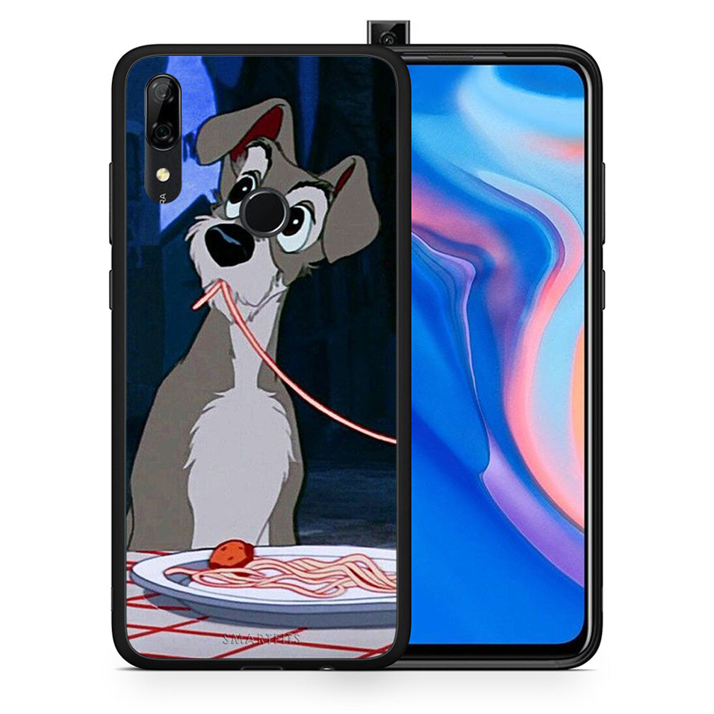 Θήκη Αγίου Βαλεντίνου Huawei P Smart Z Lady And Tramp 1 από τη Smartfits με σχέδιο στο πίσω μέρος και μαύρο περίβλημα | Huawei P Smart Z Lady And Tramp 1 case with colorful back and black bezels