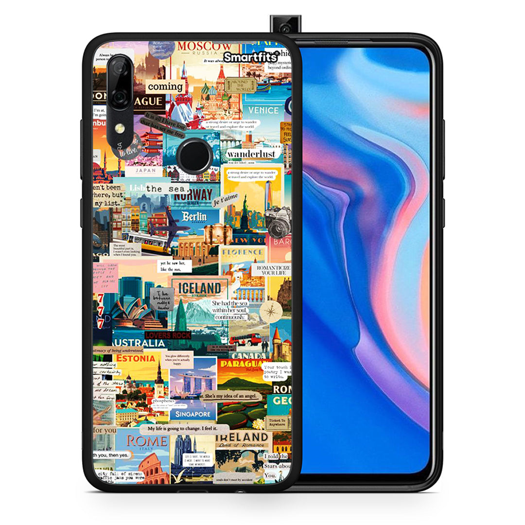 Θήκη Huawei P Smart Z Live To Travel από τη Smartfits με σχέδιο στο πίσω μέρος και μαύρο περίβλημα | Huawei P Smart Z Live To Travel case with colorful back and black bezels