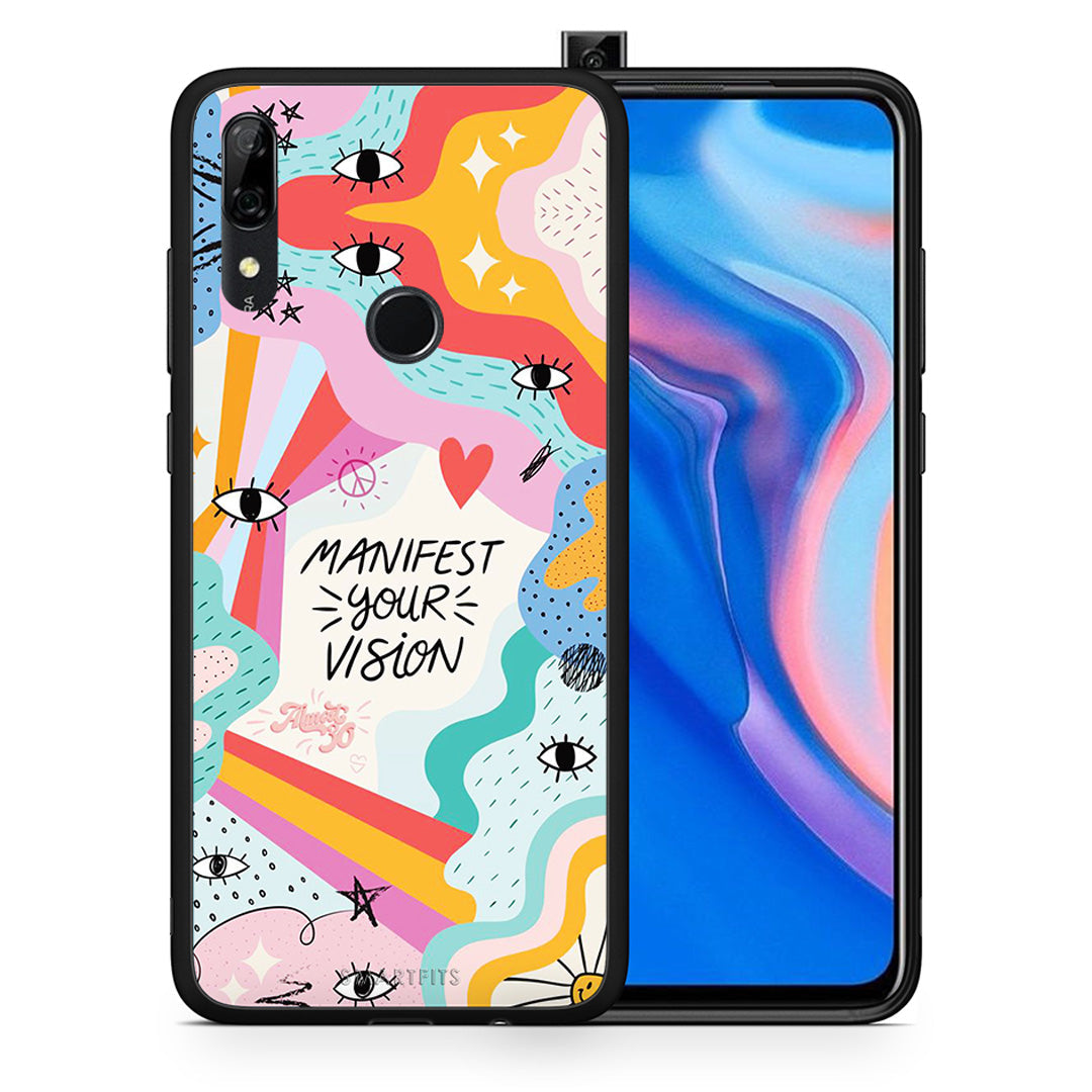 Θήκη Huawei P Smart Z Manifest Your Vision από τη Smartfits με σχέδιο στο πίσω μέρος και μαύρο περίβλημα | Huawei P Smart Z Manifest Your Vision case with colorful back and black bezels