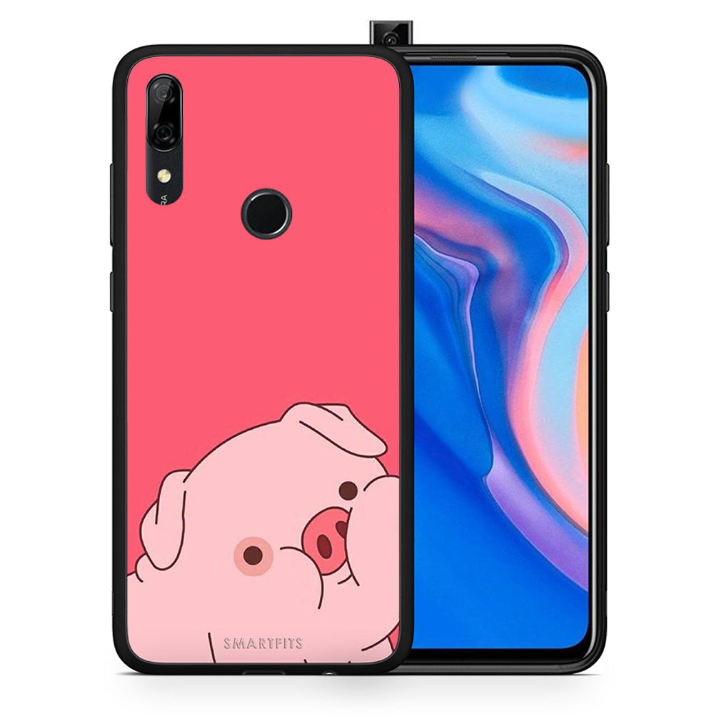 Θήκη Αγίου Βαλεντίνου Huawei P Smart Z Pig Love 1 από τη Smartfits με σχέδιο στο πίσω μέρος και μαύρο περίβλημα | Huawei P Smart Z Pig Love 1 case with colorful back and black bezels