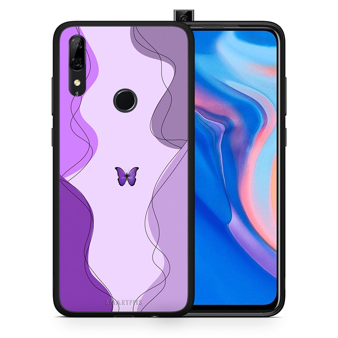 Θήκη Αγίου Βαλεντίνου Huawei P Smart Z Purple Mariposa από τη Smartfits με σχέδιο στο πίσω μέρος και μαύρο περίβλημα | Huawei P Smart Z Purple Mariposa case with colorful back and black bezels