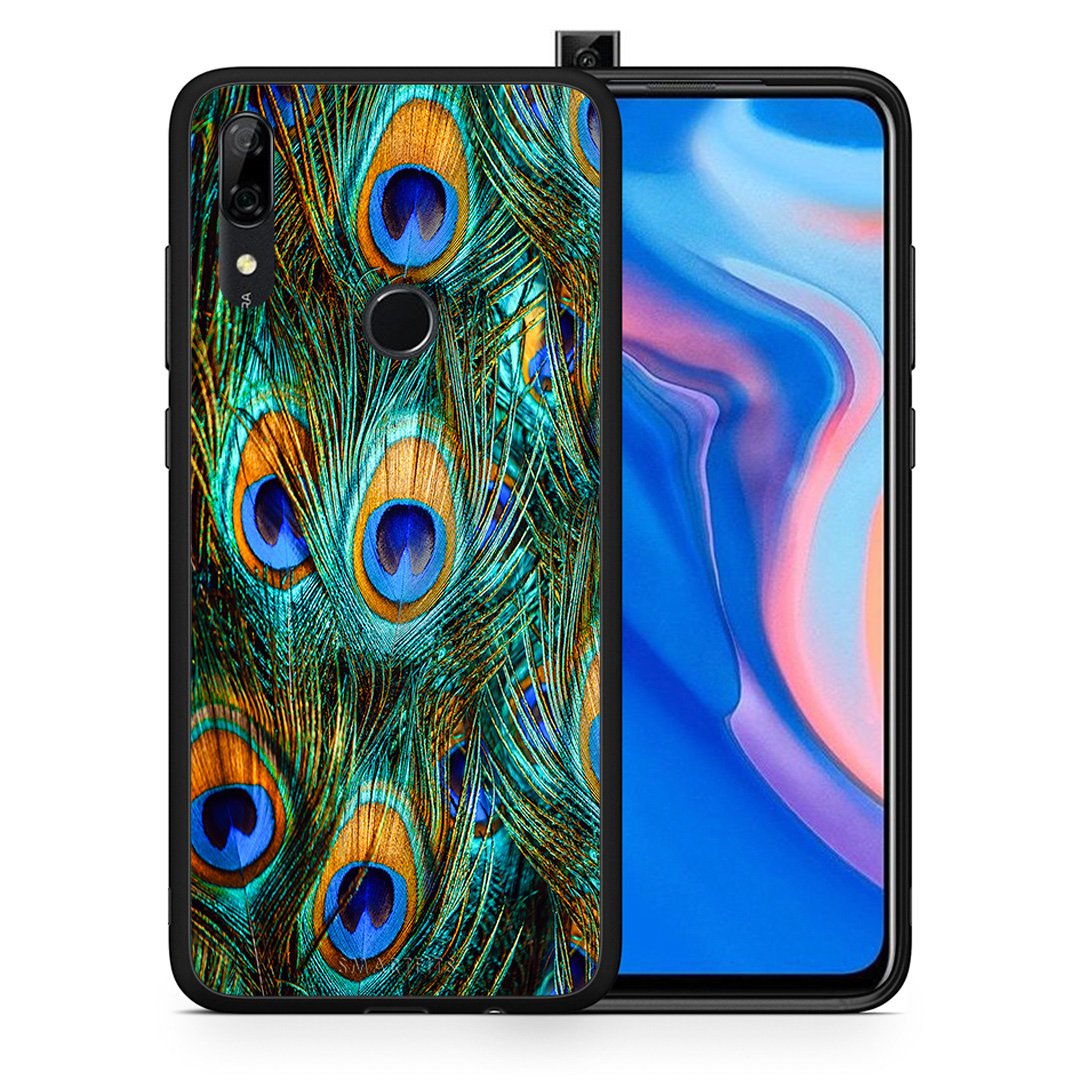 Θήκη Huawei P Smart Z Real Peacock Feathers από τη Smartfits με σχέδιο στο πίσω μέρος και μαύρο περίβλημα | Huawei P Smart Z Real Peacock Feathers case with colorful back and black bezels