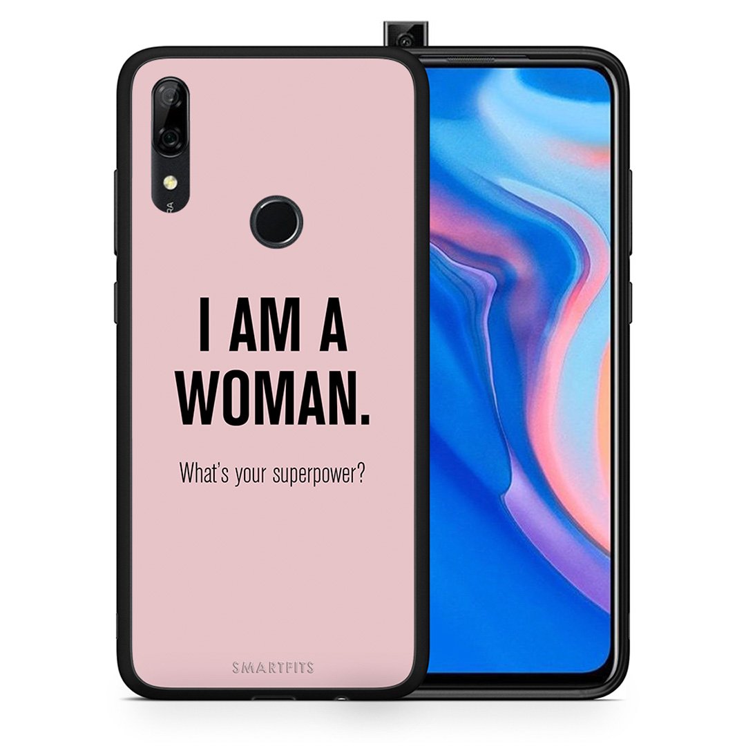 Θήκη Huawei P Smart Z Superpower Woman από τη Smartfits με σχέδιο στο πίσω μέρος και μαύρο περίβλημα | Huawei P Smart Z Superpower Woman case with colorful back and black bezels