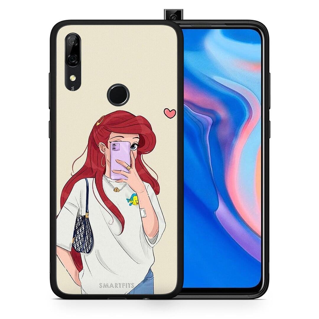 Θήκη Huawei P Smart Z Walking Mermaid από τη Smartfits με σχέδιο στο πίσω μέρος και μαύρο περίβλημα | Huawei P Smart Z Walking Mermaid case with colorful back and black bezels