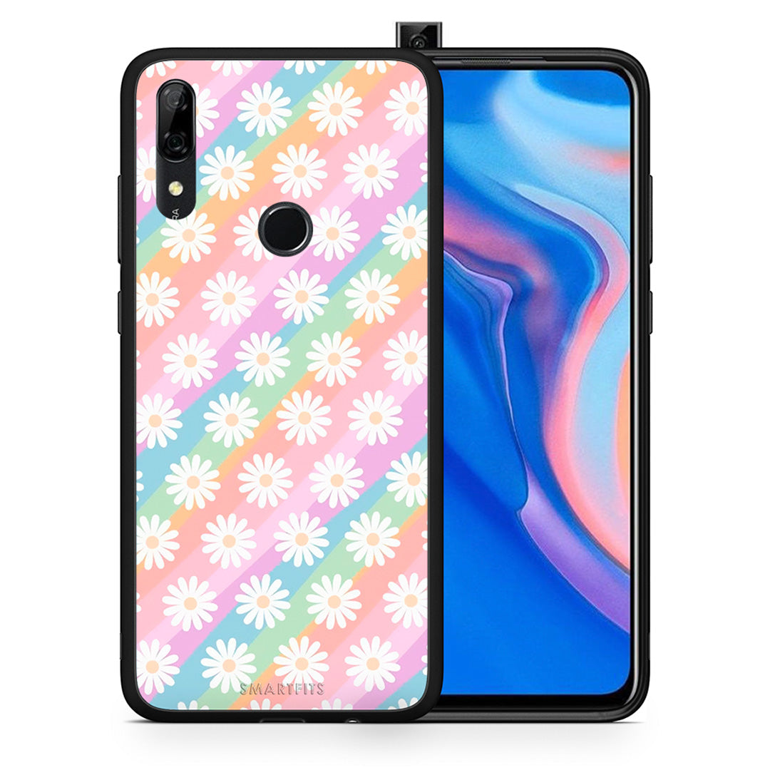 Θήκη Huawei P Smart Z White Daisies από τη Smartfits με σχέδιο στο πίσω μέρος και μαύρο περίβλημα | Huawei P Smart Z White Daisies case with colorful back and black bezels