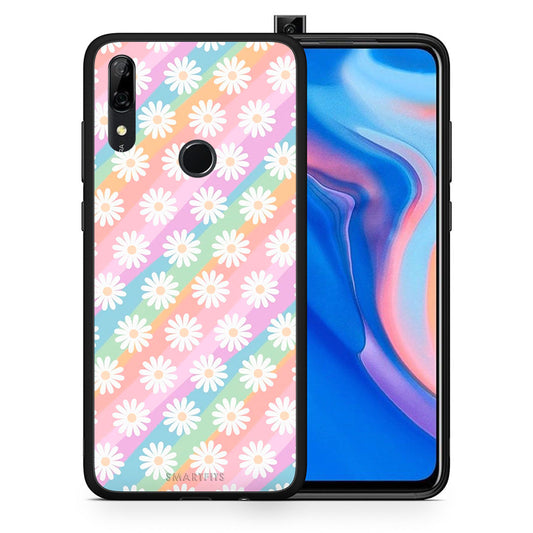 Θήκη Huawei P Smart Z White Daisies από τη Smartfits με σχέδιο στο πίσω μέρος και μαύρο περίβλημα | Huawei P Smart Z White Daisies case with colorful back and black bezels