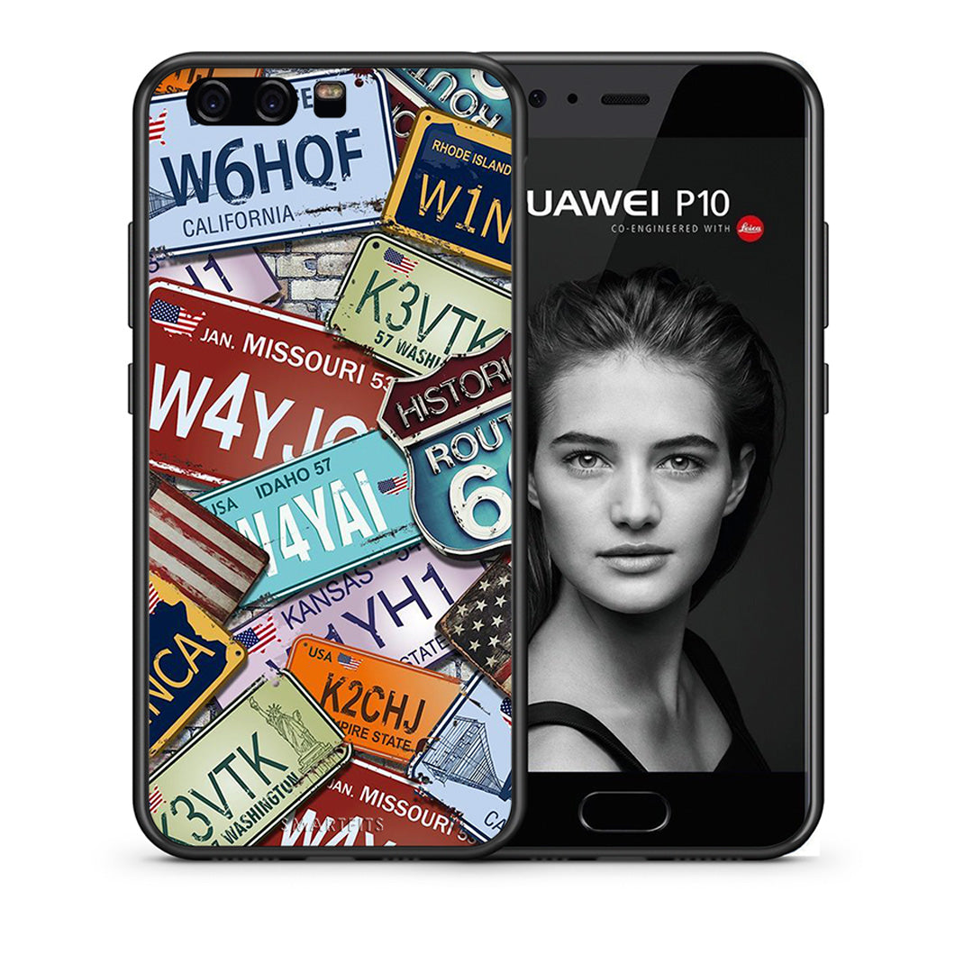 Θήκη Huawei P10 Car Plates από τη Smartfits με σχέδιο στο πίσω μέρος και μαύρο περίβλημα | Huawei P10 Car Plates case with colorful back and black bezels