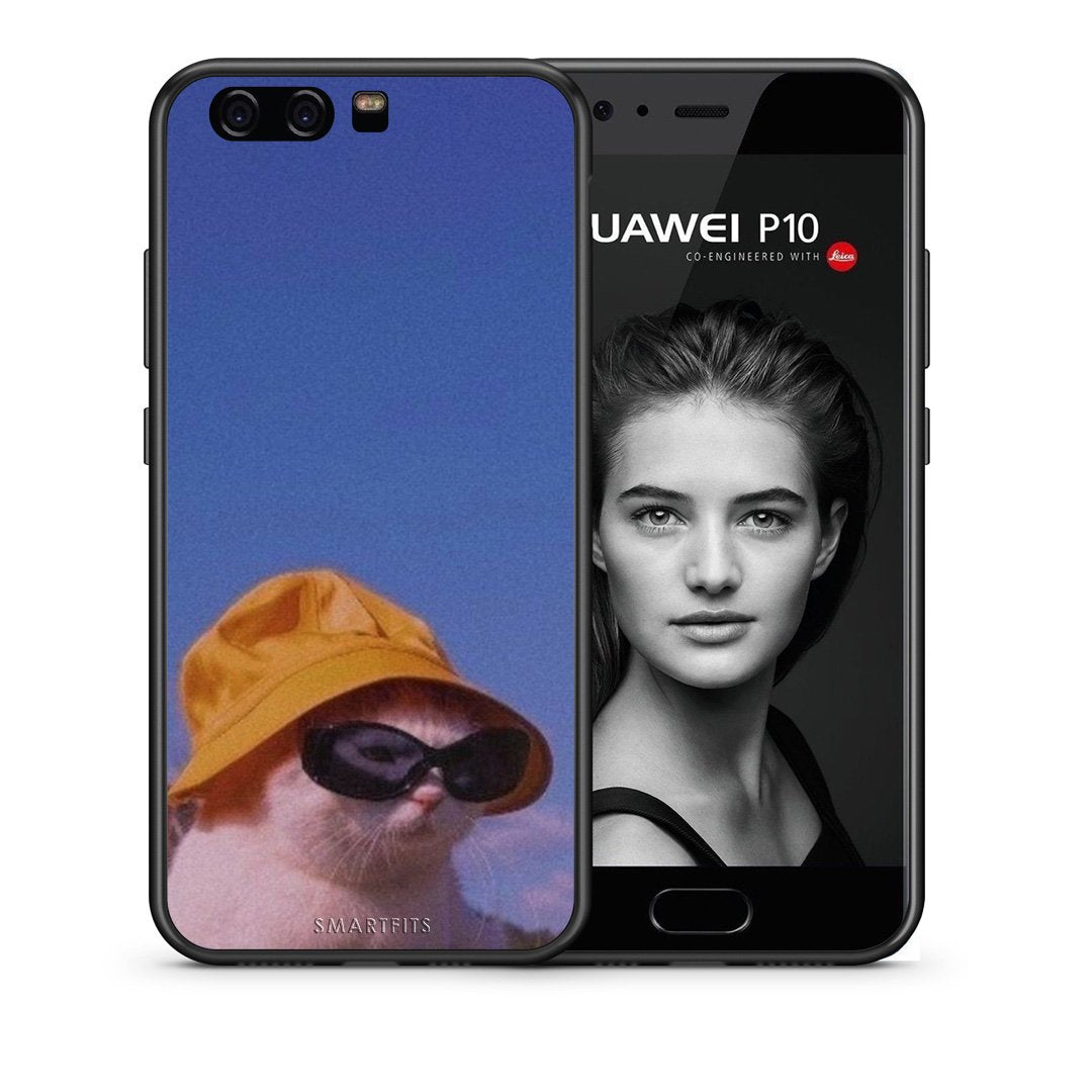 Θήκη Huawei P10 Lite Cat Diva από τη Smartfits με σχέδιο στο πίσω μέρος και μαύρο περίβλημα | Huawei P10 Lite Cat Diva case with colorful back and black bezels