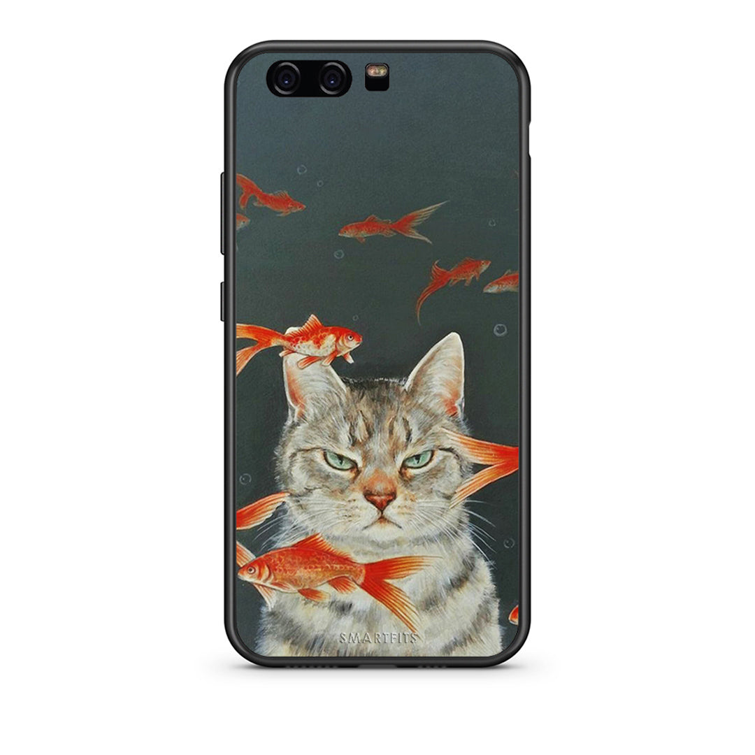 huawei p10 Cat Goldfish θήκη από τη Smartfits με σχέδιο στο πίσω μέρος και μαύρο περίβλημα | Smartphone case with colorful back and black bezels by Smartfits