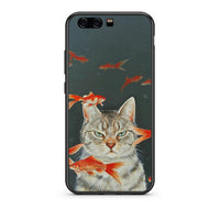 Thumbnail for huawei p10 Cat Goldfish θήκη από τη Smartfits με σχέδιο στο πίσω μέρος και μαύρο περίβλημα | Smartphone case with colorful back and black bezels by Smartfits