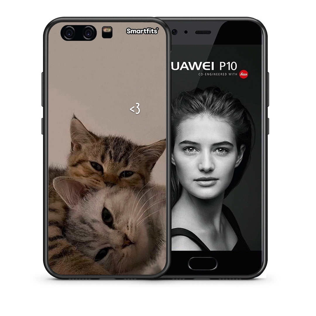 Θήκη Huawei P10 Lite Cats In Love από τη Smartfits με σχέδιο στο πίσω μέρος και μαύρο περίβλημα | Huawei P10 Lite Cats In Love case with colorful back and black bezels