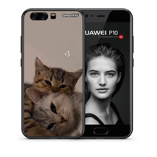 Θήκη Huawei P10 Lite Cats In Love από τη Smartfits με σχέδιο στο πίσω μέρος και μαύρο περίβλημα | Huawei P10 Lite Cats In Love case with colorful back and black bezels