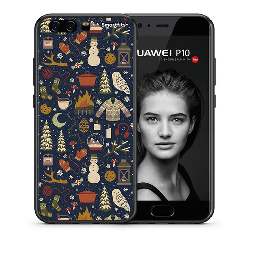 Θήκη Huawei P10 Lite Christmas Elements από τη Smartfits με σχέδιο στο πίσω μέρος και μαύρο περίβλημα | Huawei P10 Lite Christmas Elements case with colorful back and black bezels