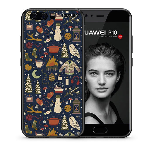 Θήκη Huawei P10 Lite Christmas Elements από τη Smartfits με σχέδιο στο πίσω μέρος και μαύρο περίβλημα | Huawei P10 Lite Christmas Elements case with colorful back and black bezels