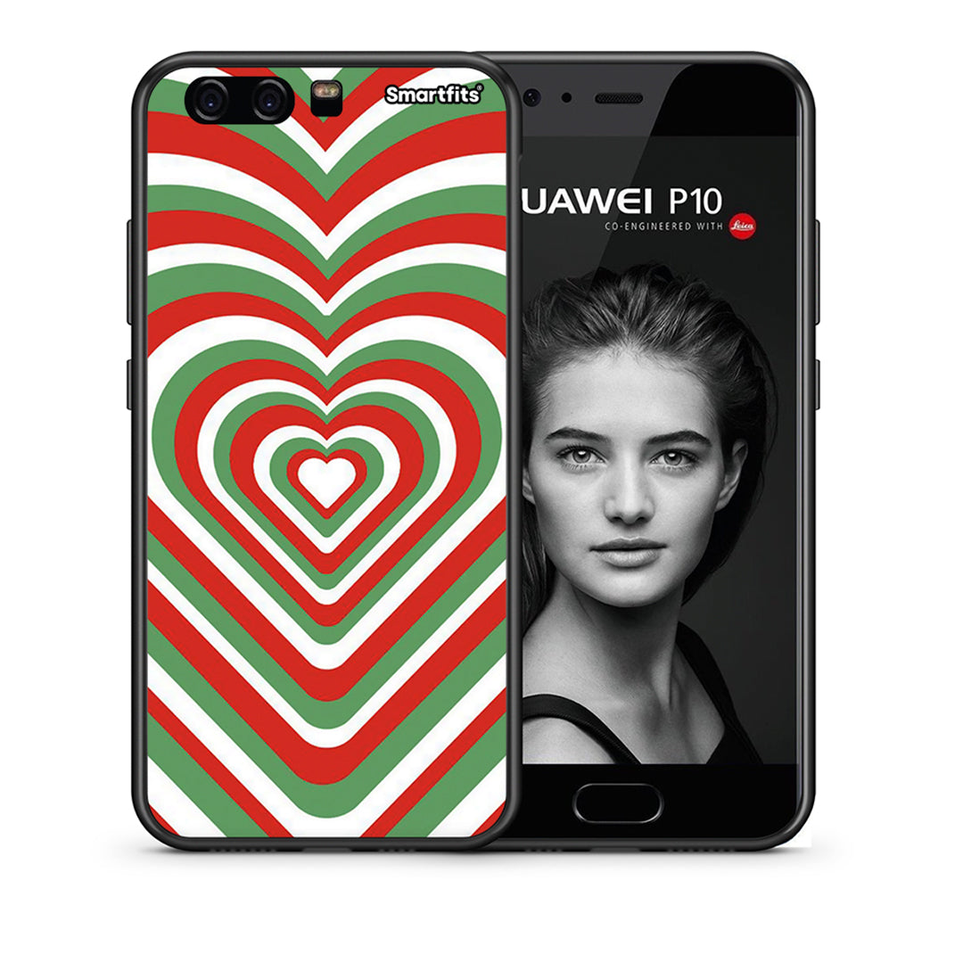 Θήκη Huawei P10 Christmas Hearts από τη Smartfits με σχέδιο στο πίσω μέρος και μαύρο περίβλημα | Huawei P10 Christmas Hearts case with colorful back and black bezels