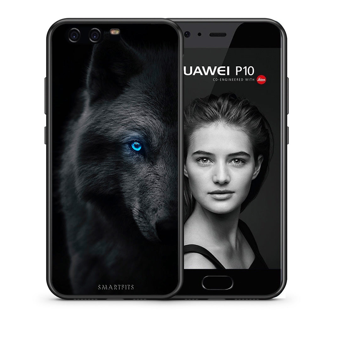 Θήκη Huawei P10 Lite Dark Wolf από τη Smartfits με σχέδιο στο πίσω μέρος και μαύρο περίβλημα | Huawei P10 Lite Dark Wolf case with colorful back and black bezels