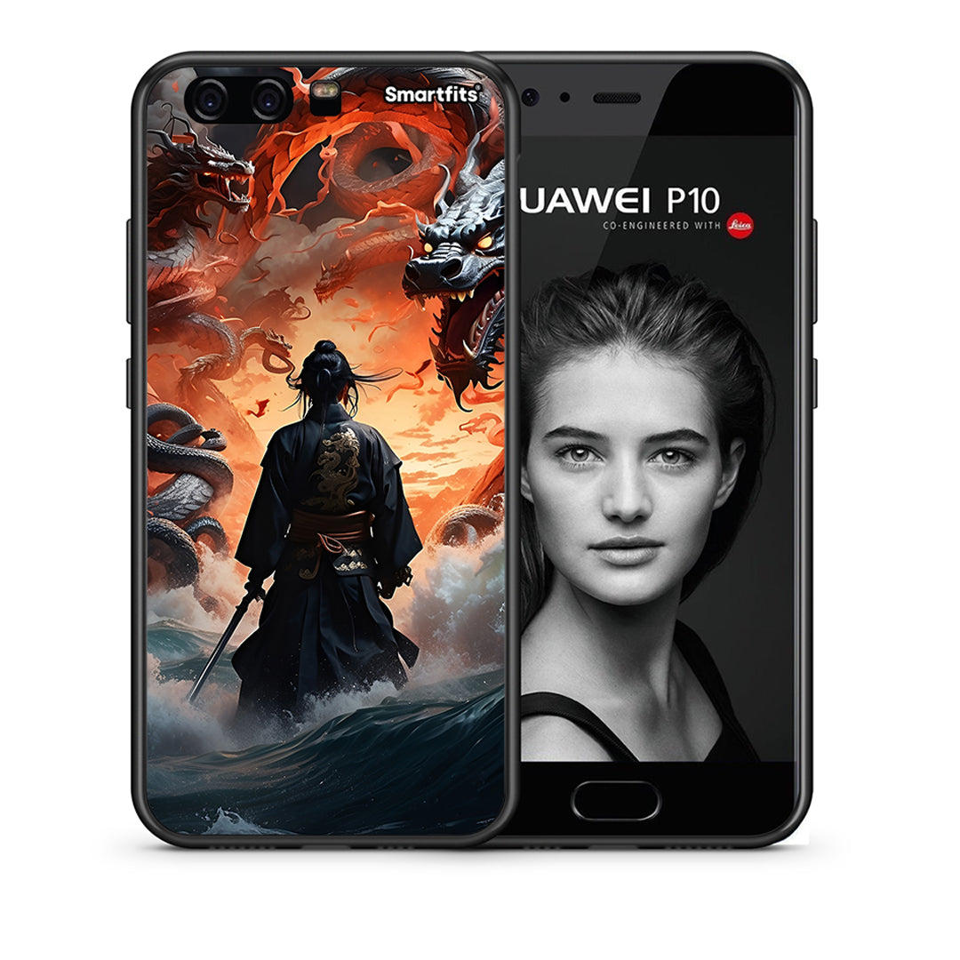 Θήκη Huawei P10 Dragons Fight από τη Smartfits με σχέδιο στο πίσω μέρος και μαύρο περίβλημα | Huawei P10 Dragons Fight case with colorful back and black bezels