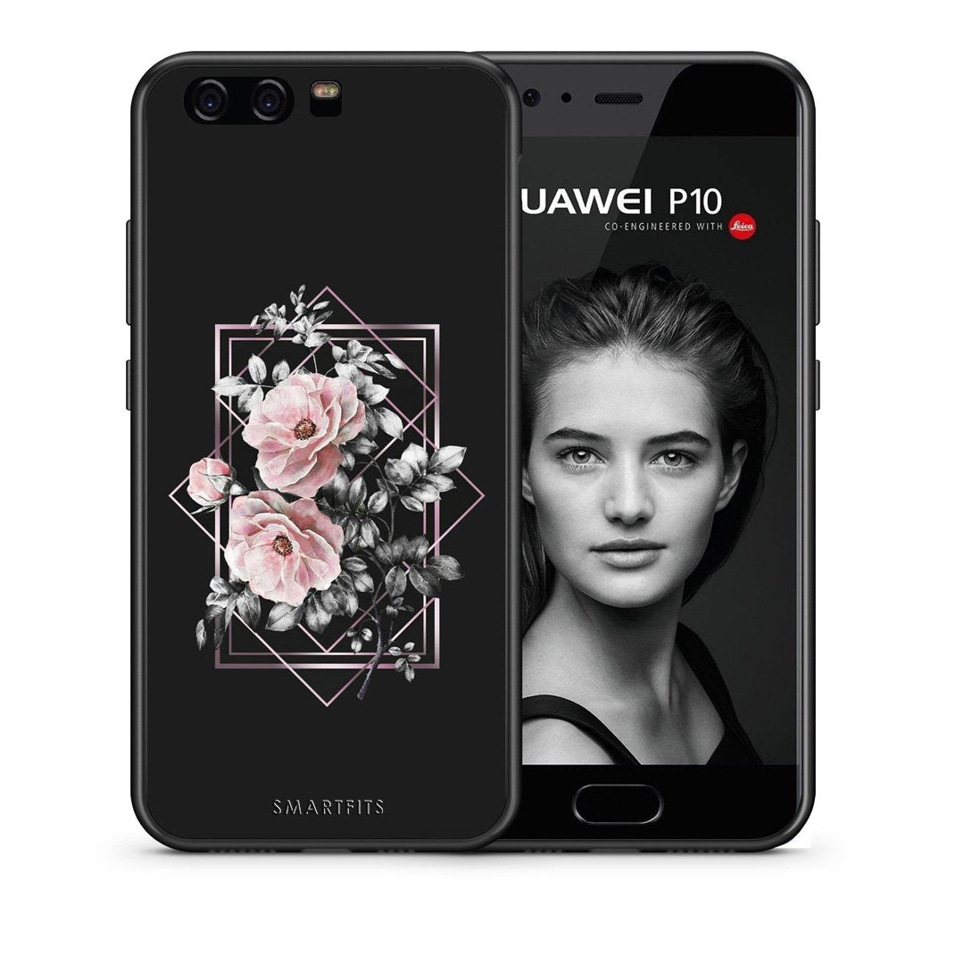 Θήκη Huawei P10 Frame Flower από τη Smartfits με σχέδιο στο πίσω μέρος και μαύρο περίβλημα | Huawei P10 Frame Flower case with colorful back and black bezels