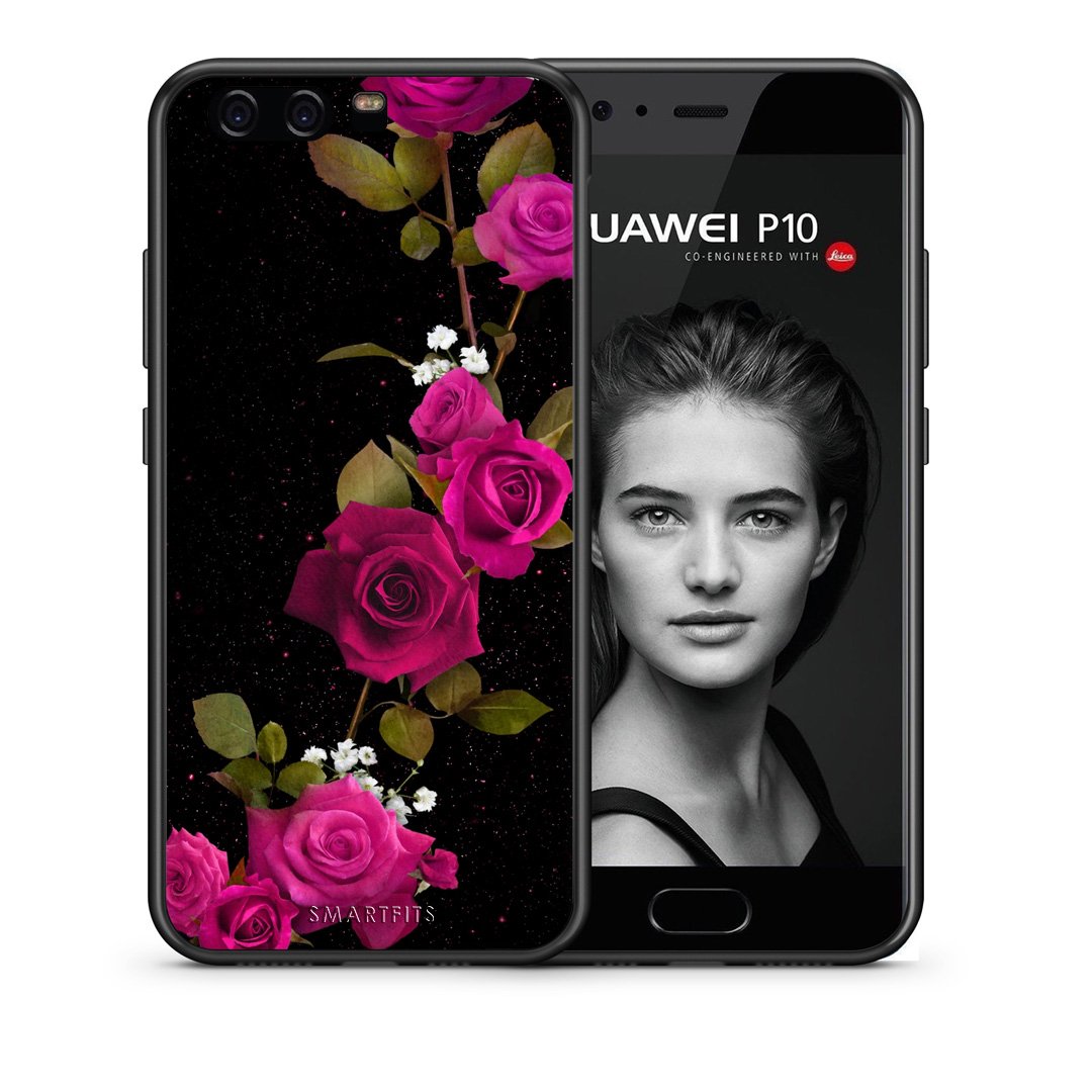 Θήκη Huawei P10 Red Roses Flower από τη Smartfits με σχέδιο στο πίσω μέρος και μαύρο περίβλημα | Huawei P10 Red Roses Flower case with colorful back and black bezels