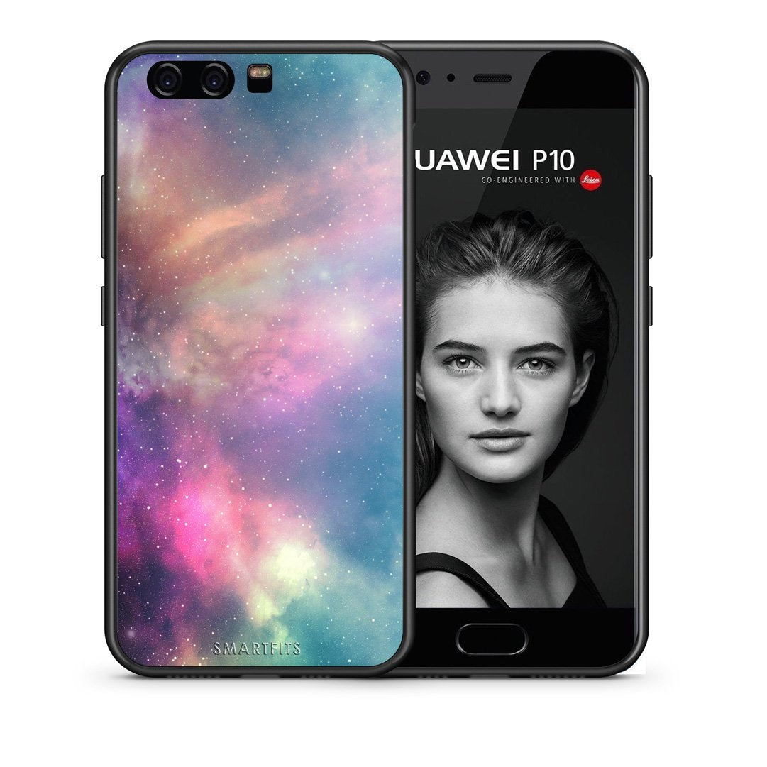 Θήκη Huawei P10 Lite Rainbow Galaxy από τη Smartfits με σχέδιο στο πίσω μέρος και μαύρο περίβλημα | Huawei P10 Lite Rainbow Galaxy case with colorful back and black bezels