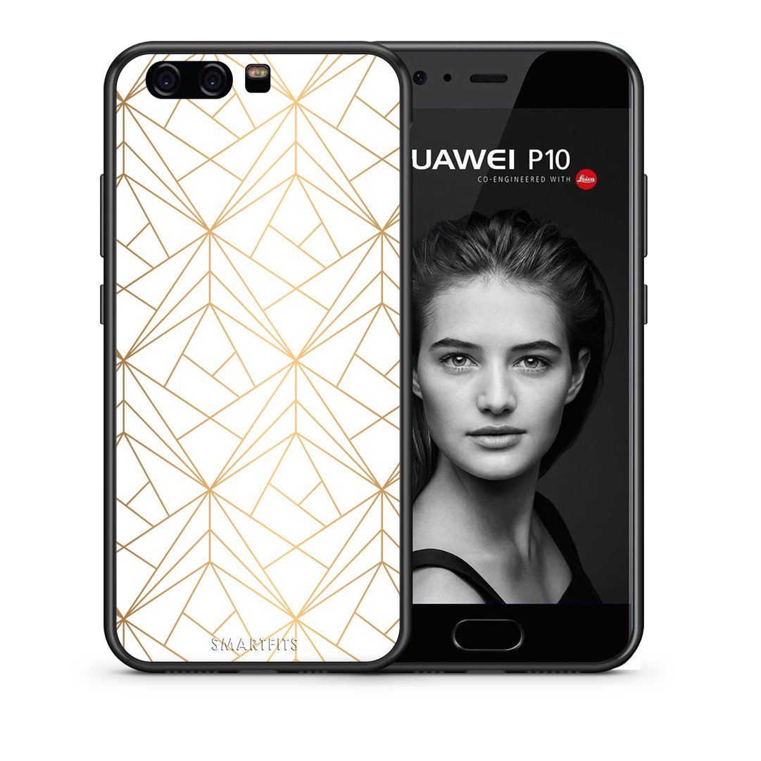 Θήκη Huawei P10 Lite Luxury White Geometric από τη Smartfits με σχέδιο στο πίσω μέρος και μαύρο περίβλημα | Huawei P10 Lite Luxury White Geometric case with colorful back and black bezels